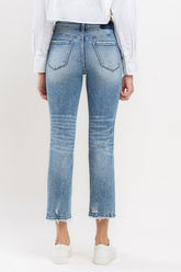 Lovervet Full Size High Rise Slim Straight Jeans - Classic Distressed Denim with Raw Hem